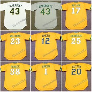 Erkekler 1972'ler-1991 Oakland Dennis Eckersley Denny McLain Dick Green Don Sutton Dusty Baker Gene Tenace George Hendrick Harold Baines Beyzbol Forması S-5XL