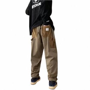 Pantaloni larghi cargo neri per gli uomini Pantaloni cargo kaki Pantaloni maschili vintage allentati casual autunno giapponese streetwear pantaloni hip-hop da uomo X0ox #