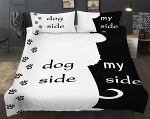 Bonenjoy svartvit färg sängkläder set par hund sida min kung drottning singel dubbel tvilling full storlek 2107169151693