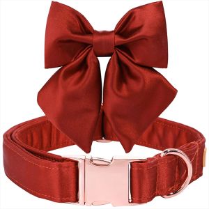 Ошейники, уникальный стиль, красный шелковый ошейник для собак, ошейник для щенка с галстуком-бабочкой, регулируемый ошейник для собак, подарок для маленьких, средних, больших