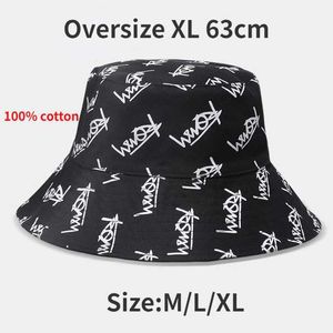 Summer Big Head Letter Bucket Hap dla mężczyzn Korean XL Fisherman Hat Reversible Hawaiian Big Hat Hat Plus Size Panamac24326