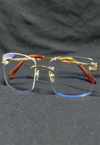 リムレスクリアメガネフレームメンズ透明な光学眼鏡メタルデイスナーアイウェア充填処方メガネ8465515