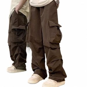 regular Fit Men Pants Street Style Men's Cargo Pants with Multiple Pockets Loose Fit Elastic Waist for Hip Hop Fi c5JQ#