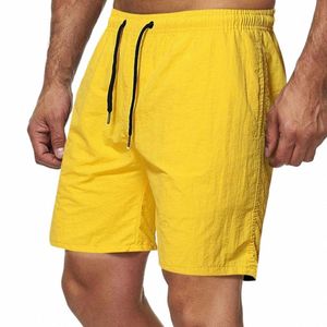 2021 Men Board Shorts Fifth Quick Dry Solid Color Cott Skin-friendly Stylish Drawstring Pockets Closure Beach Fitn Shorts k40C#