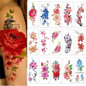 Commerci all'ingrosso 100 pezzi adesivi tatuaggio temporaneo 3D bellezza fiore loto rosa prugna capo peonia corpo henné mandala tatoo donna ragazza 240311