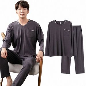 Pyjamas for Men Cott Plus Size Sleepwear LG Sleeved Pullover Sporty Homewear Leisure Korean Big Size PJS Male Home Clothing P0XO#