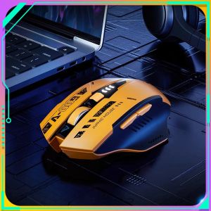 Mice Inphic A9 Tri Mode Gaming Mouse Mechanical Wireless Bluetooth Mouse Yellow Bee Silent LED Battery Display For Gamer Desktop Mac