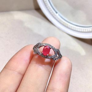 Cluster Rings Fashion Silver Eye Ring For Party 0.5ct 4mm 6mm Natural Ruby Solid 925