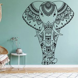 Adesivos Boho Elefante Indiano Decalques Vinil Interior Decoração de Casa Sala de estar Quarto Mandala Animais Adesivos de Parede Removíveis Murais S543