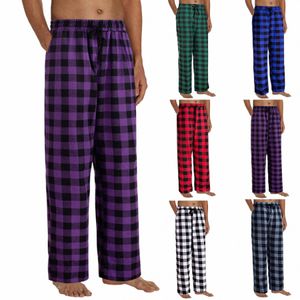 Mens Pyjamas Plaid Pants Sleep LG Byxa med fickor Soft PJ Bottoms Classic Home Wear Elastic Midje Nattkläder Män u5me#