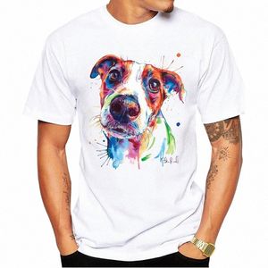 夏のFIメンズ半袖ジャックラッセルテリアプリントTシャツ面白い子犬クールドッグカジュアルホワイトトップヒップスターマンTシャツL55X＃