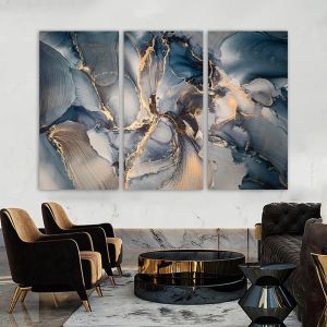 3 pannelli astratti dipinti su tela blu dorato poster e stampe in marmo di grandi dimensioni immagini di arte della parete per la decorazione della casa del soggiorno