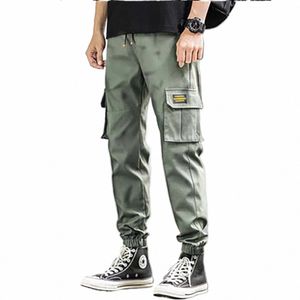 men's Casual Jogging Pants Classic Multi-Pocket Cargo Pants Solid Color Binding Feet Drawstring Joggers Trousers Leisure Bottoms P1Pi#