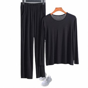 2PCS Men Ice Silk Pajama Sets Solid Color Lg Sleeve koszulki LG Pant Pijamas Mężczyzna Summer Sleep Fear Pajama Homme 09ua#