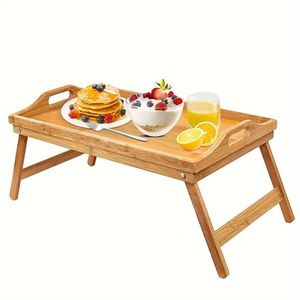 1pc Bed with Folding Legs, Breakfast Snack Tray, Work Study Laptop Table, Multifunctional Wooden Tray for Picnic Camping Dorm Home Sofa, Bed, Eating and