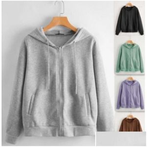 Damen Hoodies Sweatshirts Kapuzenpullover Lässiger Mantel Tops Herbst/Winter 2023 Baumwolle Dame Lose Reißverschluss Sportbekleidung Drop Lieferung Appare Otg9I