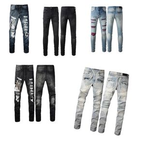 Lila jeans för män kvinnor designer jeans tvättade gradient tätt veckade hiphopmönster allt-i-ett denim tyg vardagskläder med stekt gata män streetwear