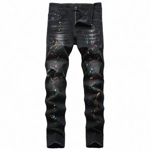 Pantaloni neri Regular Versi Hole Large Size Persality Trendy Pantaloni europei e americani Jeans Denim uomo New Elastic s7EK #