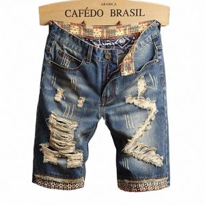 Summer Men Distraned Beggar Shorts Jeans Jeans Versátil Novo coreano Cinco pontos Ruinou Hole de alta qualidade Novo calça de tamanho grande H1YB#