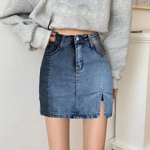 Skirts Women's Split Denim Skirt Summer Waisted Slimming Black Wrap Hip A Line Jean For Women Stretchy Tulle Midi