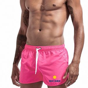 men's Summer Swimming Shorts Ricard Fi Solid Pocket Shorts Fitn Quick Dry Swimwear Beach Running Breechcloth Bottoms v2fR#