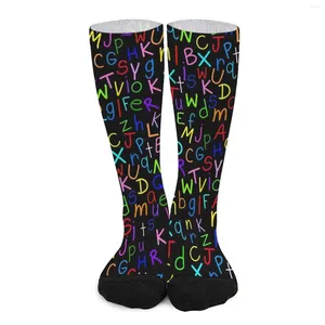 Women Socks Colorful Letter Print Stockings Men Alphabet Soup Quality Elegant Skateboard Non Slip Custom Gift