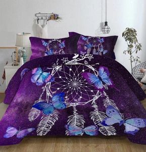 Butterfly Dream Catchers Zestaw Purple Duvet Cover z poduszkami poduszki podwójne pełne królowe rozmiar rozmiaru 3PCS Home Tekstyle LJ2997532