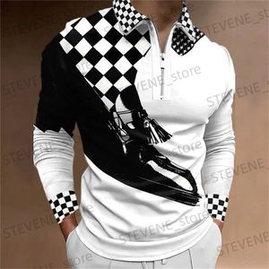 Homens camisetas Mens Polo Camisa Xadrez Impressões 3D Impressão Strt Long Slve Zipper Roupas Vestuário Esportes Moda Strtwear Designer T240325