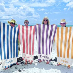 1 st Anpassad personlig snabb torr handduk, ränder trycker filt, för poolpicknickcamping resor, strand väsentliga