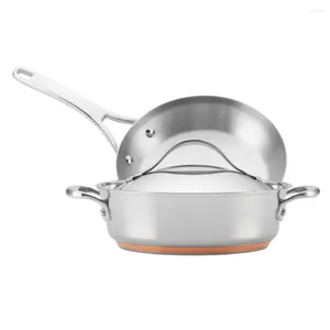 Cookware Sets Nouvelle Copper Stainless Steel Sauteuse And Frying Pan Set 3-Piece Silver