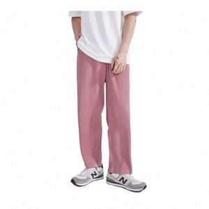 miyake Pleated Men's Pants Summer Straight Crop Drop Pink Straight Lg Pants Men's Retro Trendy Street Style Men's Pants y4No#