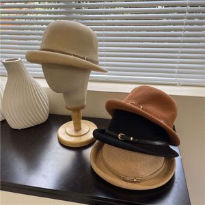 Women's Spring/summer Linen British Casual Leather Buckle Sunshade Autumn Upright Breathable Sun Protection French Curled Edge Gift Hat