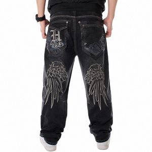 Nanaco Homem Solto Baggy Jeans Hiphop Skate Calças Jeans Street Dance Hip Hop Rap Masculino Calças Pretas Tamanho Chinês 30-46 o1t4 #