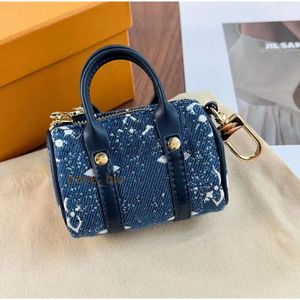 Limited Edition Embroidered Letter Key Wallets Luxury Designer Mini Denim Boston Bag Famous Brand Women Zipper Coin Purses Clutch Bags with Keychain Totes Pendant