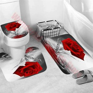 Mats Luxury Rose Print 3 PCS Set Two Swans European Style Bath Mats Anti Slip Badrummatta Set Washable Toalettmattor Mattor Heminredning