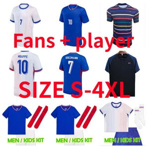24 25 Benzema Mbappe Griezmann Soccer Jerseys 2024 2025 French Kante Pogba Giroud Matuidi Dembele Maillot de Football Shirt Men Kids Kids Player Version