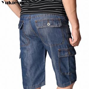 Sommer Neue Marke Herren Jeans Denim Shorts Cott Cargo-Shorts 1 Tasche Lose Baggy Breite Bein Bermuda Strand Boardshort kleiden W74X #