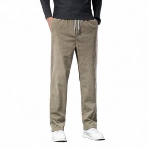 Spring Mens Cord Cand Casual Pants Elastyczna talia Busin Fi proste luźne spodnie Mężczyzna P9JU#