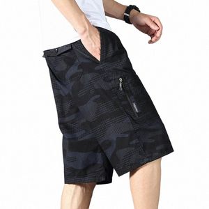 safari Style Camoue Printed Knee Pants Summer Commute Stylish Pockets Men's Mid Waist Elastic Drawstring Basic Casual Shorts K6e5#