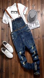 Man One Piece Spaghetti Strap Overalls Jeans Slim Ripped Jeans For Men Denim Overalls Mens Pants M2XL5873543