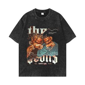 Hip Hop Style 240g Dubbel garn tvättad gammal amerikansk t-shirt stor high street sommarmens topp