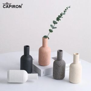Vaser capiron 15 cm mini knopp vas porslin matt svart beige modern nordisk minimalistisk torr blommor bordsdiskdekoration mittpunkt