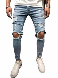 erkekler için kot fi sıska yırtık kot pantolon bisikletçisi yüksek kaliteli erkek ince sıradan erkek pantolon hip hop koşu jean homme 28wj#