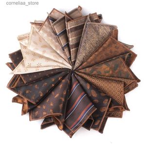 Handkerchiefs Bandanas Durag 3 Jacquard Pocket Square Mens Flower Box Towel Hanky Gentleman Hanky Mens Set Handle Chief Pocket Towel Gift Y240326