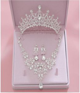 Błyszczące zestaw biżuterii ślubnej Bridal Crystal Tiaras and Crown Rhinestone Naszyjne kolczyki na przyjęcie weselne Quinceanera Formalne 9360733