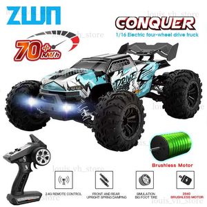 Electric/RC Car ZWN 1 16 70KM/H 4WD RC -bil med LED -strålkastare Remote Control Cars High Speed ​​Drift Monster Truck For Kids vs Wltoys 144010 Toys T240325