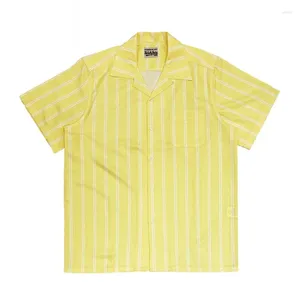 Camicie casual da uomo a righe WACKO MARIA Hawaii Uomo Donna Camicia corta Abbigliamento giallo Moda giapponese Top stile estivo