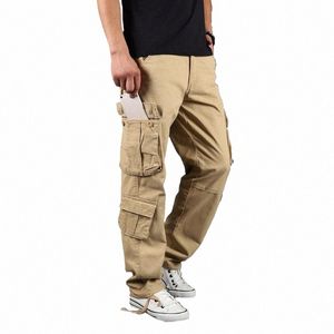 2023 Cargo Pants Men Combat Military Work Overalls Straight Tactical Lg Trousers Multi-Pocket Baggy Casual Cott Slacks Pants G10A#