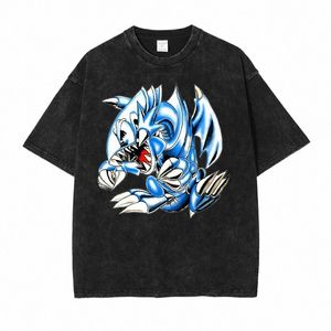 ホットアニメYu Gi OH TシャツブルーアイズホワイトドラッググラフィックTシャツMEN HARAJUKU 100％COTT STREETWEARカジュアルスタイルデイリートップ