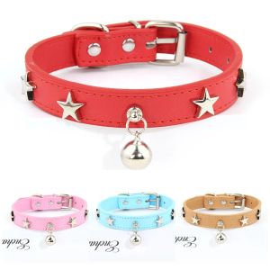 Collars Star Rivets Pet Dog Collar With Bell Leather Puppy Collars For Small Medium Dogs Cat Collars Chihuahua Neck Strap Dropshipping